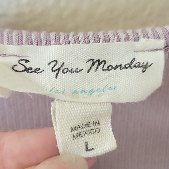 See You Monday Lavender Ribbed V-Neck Dress - Size Large - Picture 6 of 7